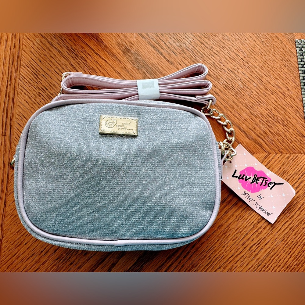 Betsey Johnson Pink and Silver Crossbody Bag with Sparkly Finish